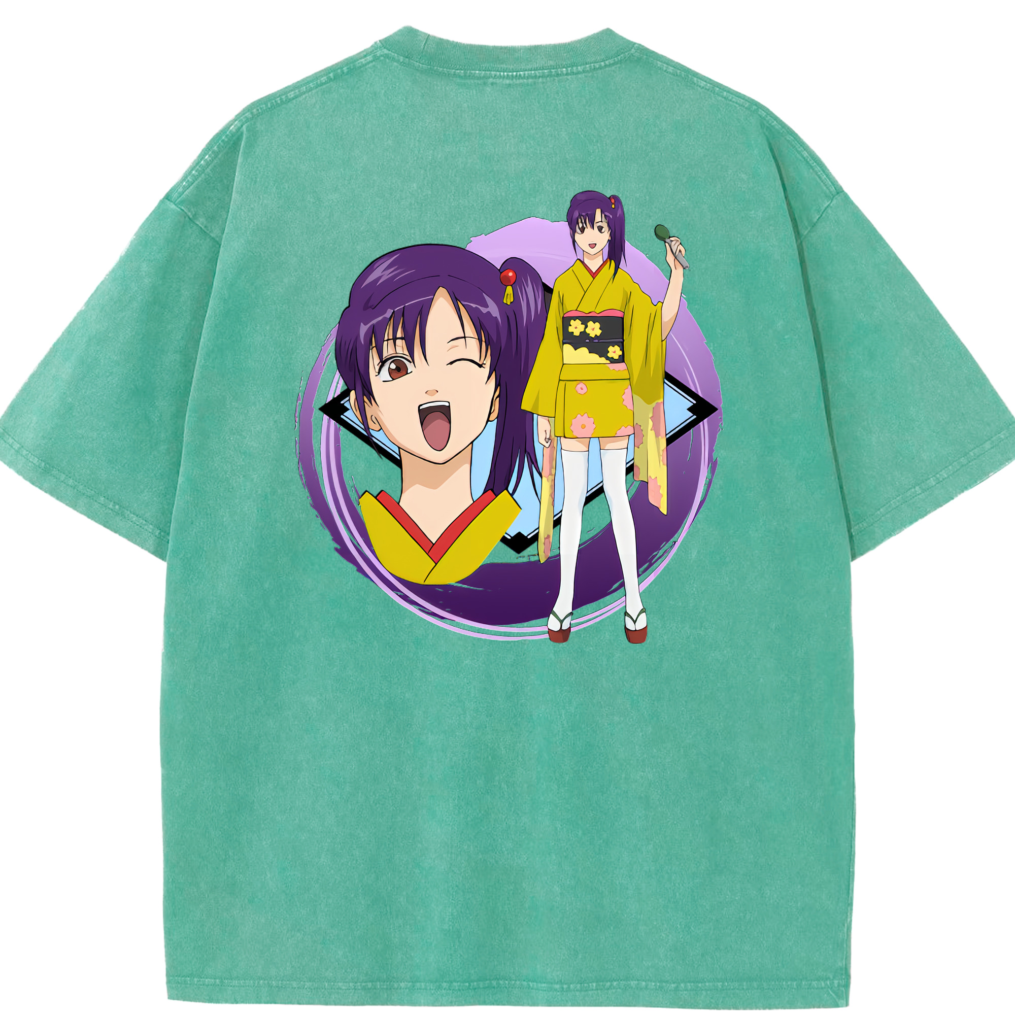 （画像用） ぎんたま 坂田銀時（さかたぎんとき） 神楽 志村新八（しむら しんぱち） GINTAMA Sakata Gintoki Kagura Shimura Shinpachi 綿100% ヴィンテージ風 半袖Tシャツ（背面プリント）